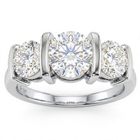 Bague de fiançailles solitaire de luxe en or plaqué 18K 14K avec trois pierres rondes brillantes en diamant de laboratoire, bijoux fins pour femmes