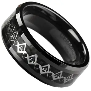 Wholesale 8mm zirconia ceramic ring inlay free masonic symbol and black carbon fiber high polished ring of masonic