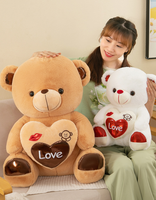 Ours en peluche blanc, marron, rouge en forme de cœur, jouet en peluche « Je t'aime », animal en peluche, coussin décoratif, cadeau pour la Saint-Valentin et la Fête des Mères
