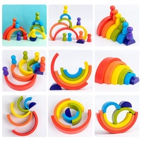 Nouveau jouet éducatif pour bébé, 12 pièces, jeu d'apprentissage, blocs de construction géométriques, trompette arc-en-ciel, petit homme en bois, jouet d'empilage