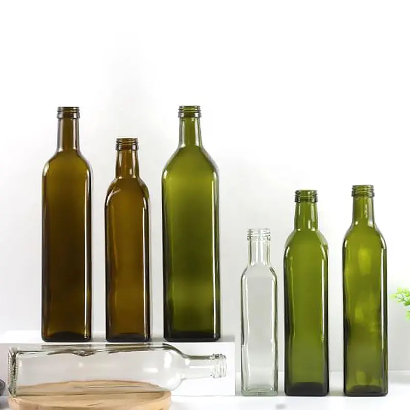 Botellas de vidrio vacías de aceite de oliva, botellas cuadradas de salsa virgen con tapas de aluminio, 250ml, 500ml, 750ml, 1L, venta al por mayor