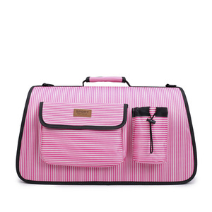 Pet Carrier <b>Backpack</b> Nylon Striped Pink Multi Functional Dog <b>Cat</b> Bag Portable Breathable Single Shoulder Design - Product Image 1