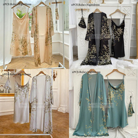 Ensemble de Nuisette Longue et Peignoir Sexy pour Femme, Lingerie d'Été à Bretelles Fines, Robe de Nuit Ample en Satin Imprimé Cerises, Vêtements d'Intérieur