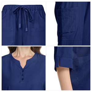 Women's Medical Scrub Set V-Neck Mid Sleeve Breathable Uniforms For Hospital Nursing Workwear Moisture Wicking Clothes - Product Image 2