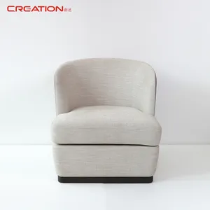 5 Star Hotel Soft Cushion Upholsteried Fabric Single Sofa With Genuine Leather Backing