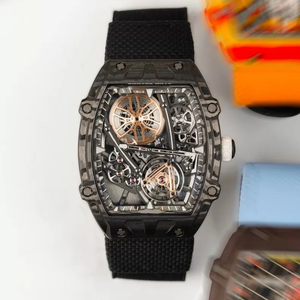 Luxury Tennis Style Carbon Fiber Case Floating Tourbillon <b>Automatic</b> Mechanical Watch Sapphire Crystal Rubber Analog Alarm - Product Image 2