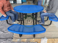 Table de pique-nique en acier thermoplastique commerciale d'extérieur avec banc à l'extérieur table à manger octogonale en métal chaise table de café de patio de jardin
