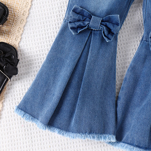 Abbigliamento Estivo per Bambine, Stile Europeo e Americano, Top con Spalle Scoperte e Pantaloni in Denim con Fiocco - Product Image 5