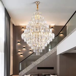 Haut plafond suspension escalier villa hall escalier moderne luxe grand lustre en cristal led - Product Image 4