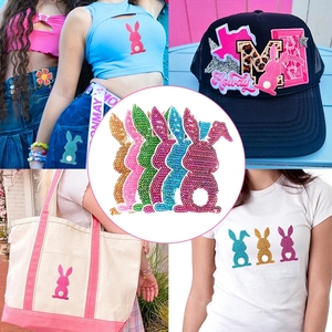 Bán Buôn 6 Màu Sắt Trên Thỏ Bunny Thêu Vá Phục Sinh Thỏ Sequin Thêu Các Bản Vá Lỗi Sequin May Cạnh Vá - Product Image 6