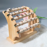 Présentoir de Rangement Bijoux Luxe avec Barre en T, Amovible, en Bois Massif et Velours Microfibre, Support Organisateur Bagues et Bijoux à 3 ou 5 Étages