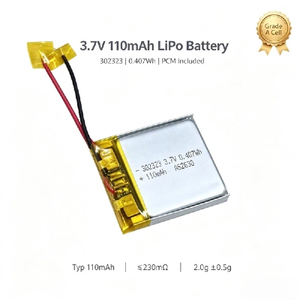 แบตเตอรี่ลิเธียมโพลิเมอร์ 302323 110mAh 3.7V 0.407Wh พร้อม PCM สำหรับอุปกรณ์การแพทย์ - Product Image 1