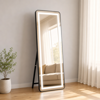 Miroir sur pied LED pleine longueur avec éclairage, cadre doré, pour chambre à coucher, dressing, décoration moderne et luxueuse