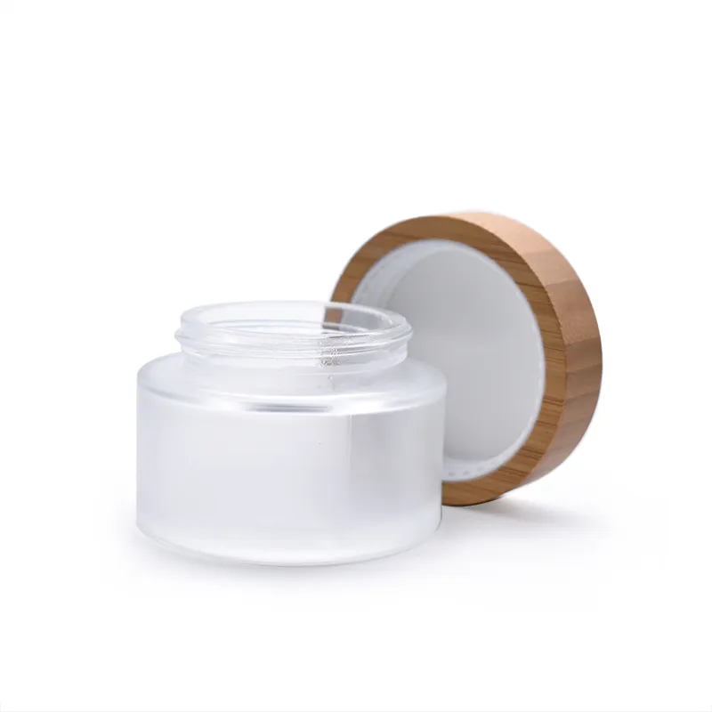Groothandel Ronde Jar Glas Bamboe 30G Cosmetische Glas Crème Pot Met Bamboe Deksel