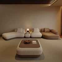 Sofá Modular de Lujo Moderno en Bouclé, Muebles para Sala de Estar, Conjunto de Sofá Curvo con Cojines Suaves y Mesa Lateral Funcional