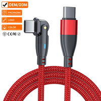 Câble de charge rapide USB C PD 100W 60W, rotation à 180°, forme en L et droite, 2 en 1, nylon tressé, synchronisation des données LED pour téléphone, ordinateur portable, PC
