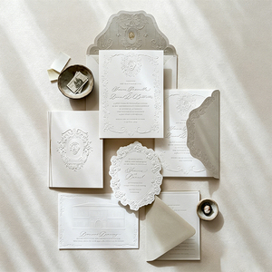 ชุดการ์ดเชิญงานแต่งงานแบบนูนลายหรูหรา พร้อมการ์ดพิมพ์แบบ <span class=keywords><strong>Letterpress</strong></span> ตามสั่ง พร้อมซองจดหมาย - Product Image 1