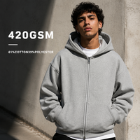 Sweat à capuche zippé surdimensionné pour homme, 420 g/m², lourd, avec fermeture éclair bidirectionnelle et poches, streetwear, hiver, décontracté, personnalisable