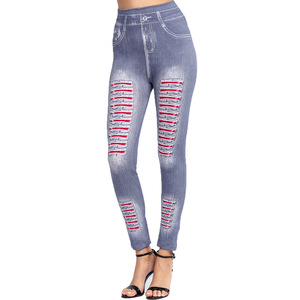 <span class=keywords><strong>Taille</strong></span> <span class=keywords><strong>haute</strong></span> Imiter Denim Hip Lift Leggings Stretch Slim Imprimé Jeggings - Product Image 6