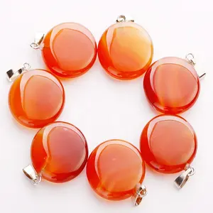 Charms Round Pendant Natural Crystal Red Onyx Agate Stone Pendant for Jewelry Making DIY Necklace Decoration