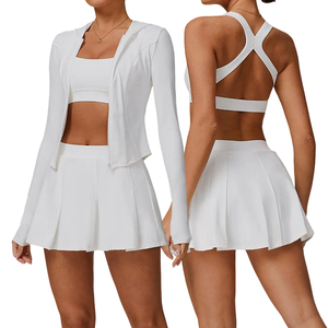 Новинка, Женский комплект из 2 предметов для теннисного гольфа, короткий топ на молнии с длинными рукавами и мини-юбкой и шортами - Product Image 1