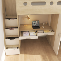 Lit Superposé en Bois avec Bureau, Armoire, Escalier et Étagère pour Adultes ou Adolescents, Utilisé en Campus, École, Auberge ou Appartement