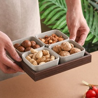 Ensemble de bols carrés en céramique avec plateau en bois de noyer, 150 ml, en grès, pour sauces, accompagnements et noix, ensemble modulaire à 1, 2 ou 4 compartiments
