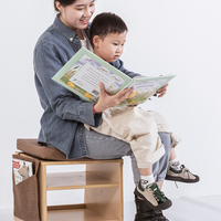Chaise de rangement pour enfants en bois massif avec coussin, roulettes mobiles et poche latérale, jouet Montessori pour tout-petits