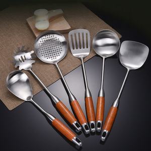 طقم أواني مطبخ من 6 قطع عالية الجودة من الفولاذ المقاوم للصدأ بمقبض من خشب الورد غسالة صحون مقاومة للحرارة آمنة للاستخدام على المدى الطويل - Product Image 1