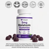 Gummies de mélatonine 5mg Marque Blanche, 60 unités, à la pectine, aide au sommeil pour l'insomnie adulte, haute pureté, formule anti-déformation, GMP, immunité