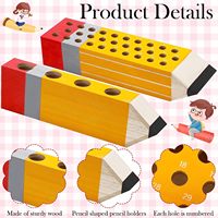 Organisateur de crayons en bois et boîte à stylos pour enfants avec trous peints pour enfants