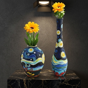 Vaso Artistico in Resina Ispirato alla Notte Stellata di Van Gogh per Composizioni Floreali da Tavolo, Decorazione Casa, Genere Ceramica e Porcellana - Product Image 1