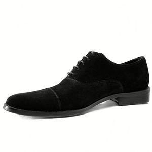 Chaussures habillées pour hommes en daim synthétique noir à bout pointu, lacées, avec semelle en caoutchouc, pour le bureau et les occasions professionnelles - Product Image 6