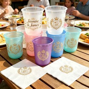 Vasos de 300 ml (10 oz) Rojos con Monograma, Vasos de Plástico de 16 oz (500 ml) que Cambian de Color, Vaso Personalizado con Logotipo, Vaso para Estadio, Recuerdos para Fiestas y Bodas - Product Image 1