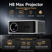 Projecteur 4K compatible 2800 ANSI, moteur optique scellé LCD 5'', projecteur FHD 1080P, mise au point automatique, correction trapézoïdale, Android 14, Home Cinéma