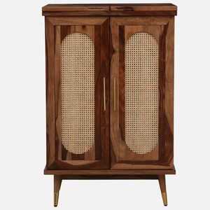 Contemporary Sheesham Wood Bar <b>Cabinet</b> <b>Rustic</b> Teak Finish Solid Hardwood Multi Storage Bar Furniture for Home Living Room - Product Image 3