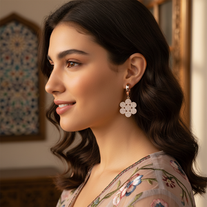 Pendientes colgantes de piedra blanca con diseño de flores, joyería turca para mujer, joyería hecha a mano al por mayor, joyería de plata de ley 925 - Product Image 3
