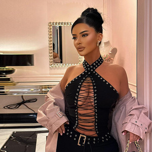 XH1136 - Tuta <span class=keywords><strong>Elegante</strong></span> da <span class=keywords><strong>Donna</strong></span> Aderente con Lacci, Schiena Scoperta, Sexy per Feste - Product Image 4