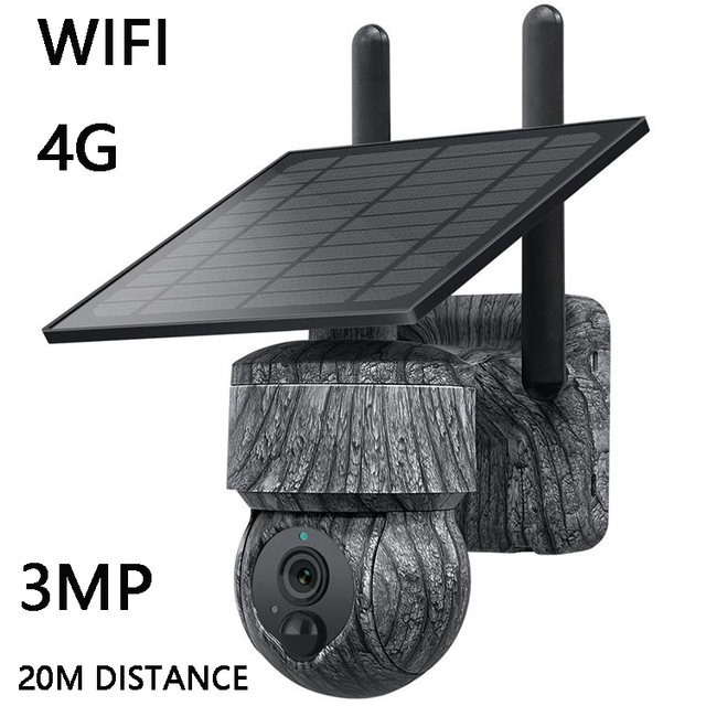 Solar Powered Waterproof Outdoor PTZ Security Camera with 3MP Resolution 20M Night Vision 4G/WiFi Solar Backup Cloud Storage