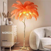 BGST haute qualité personnalisé cuivre décoration arbre plume d'autruche debout lumière hôtel coin décor moderne Led plume lampadaire