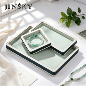 JINSKY Antique Style Jewelry Display Tray <b>Jade</b> Emerald Necklace <b>Bracelet</b> Storage Plate Photography Props - Product Image 3