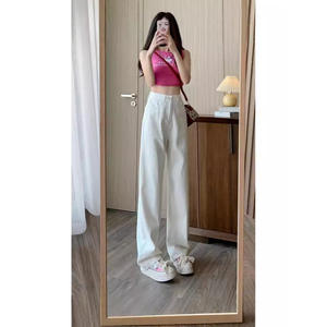 2025 printemps automne nouveau décontracté taille haute jambe large jean pour femmes Style coréen botte coupe ample mince droit drapé vadrouille pantalon - Product Image 6