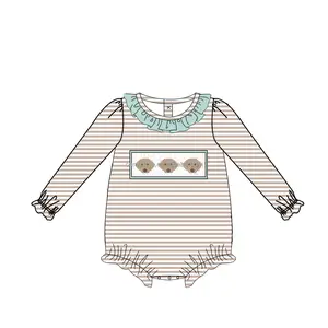 Gold Supplier Wholesale Baby Girl Boutique Cute Puppy dog Embroidery Baby Girl One Piece Romper
