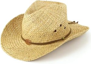Sombrero de vaquero de paja con detalle de banda de cuero y sombrero de vaquero occidental con insignia de tres caballos para hombres y mujeres. - Product Image 2