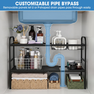 2-Tier Expandable <b>Under</b> Sink Organizer With 2 Baskets & 6 Panels, Multi-Purpose Storage Rack for Kitchen, Bathroom & Cupboard - Product Image 4