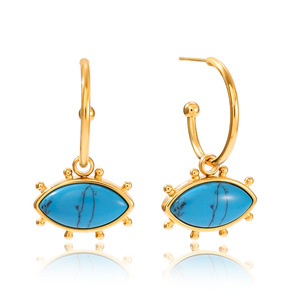 Collier œil porte-bonheur en turquoise avec chaîne dorée et serti clos, bijou pour femme, cadeau - Product Image 5