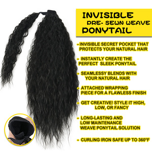 Julianna Venta al por mayor Kanekalon Rizado Ondulado Postizos sintéticos Cordón Coletas Extensiones de cabello con bolsillo invisible - Product Image 3