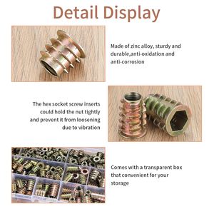 Zinc Plated <strong>Threaded</strong> Inserts Nuts Assortment Tool Kit 11 Sizes Metric M4/M5/M6/M8/M10 Hex Socket Drive Furniture Screw-in <strong>Wood</strong> - Product Image 2