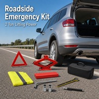 Cric ciseaux robuste en acier de 2 tonnes, kit d'outils d'urgence routière pour levage de voiture, panneau triangulaire de signalisation et gilet de sécurité réfléchissant