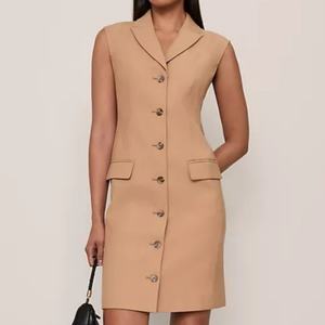 เดรสเบลเซอร์สีน้ำตาลแบบใหม่สำหรับผู้หญิง แขนกุด ติดกระดุมด้านหน้า ทรงมินิเดรสสำหรับใส่ทำงาน - Product Image 1